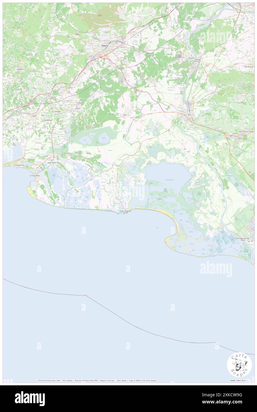 Saintes-Maries-de-la-mer, Bouches-du-Rhône, FR, France, Provence-Alpes-Côte d'Azur, n 43 27' 6'', N 4 25' 41'', carte, Carthascapes carte publiée en 2024. Explorez Cartascapes, une carte qui révèle la diversité des paysages, des cultures et des écosystèmes de la Terre. Voyage à travers le temps et l'espace, découvrir l'interconnexion du passé, du présent et de l'avenir de notre planète. Banque D'Images