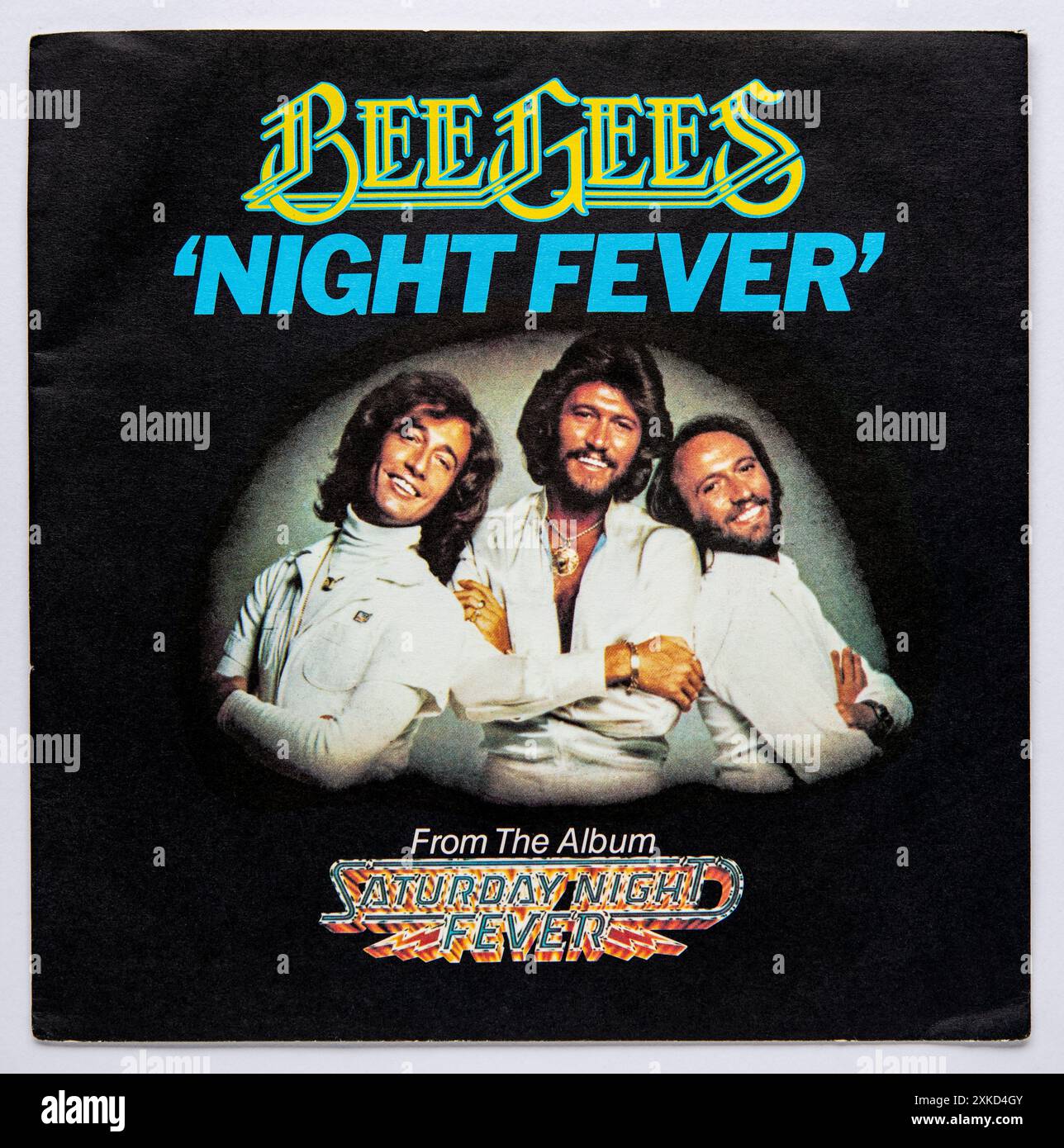 Couverture photo de la version vinyle de sept pouces de Night Fever des Bee Gees, sortie en 1978 Banque D'Images