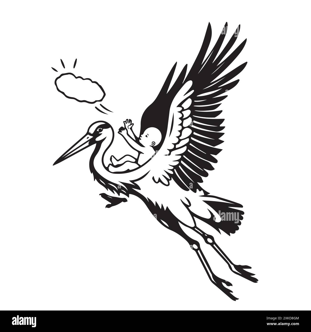 Cigogne avec bébé. Illustration d'esquisse vectorielle. Illustration de Vecteur