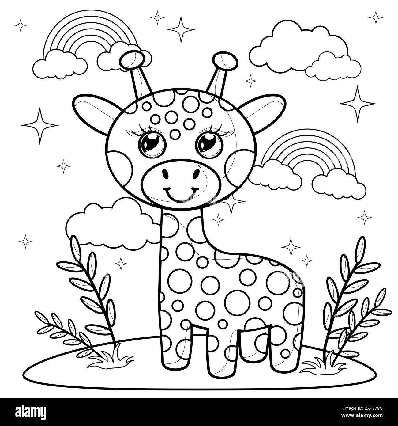 Coloriage pour enfants et adultes. Livre à colorier sirène. Illustration vectorielle de dessin animé debout de chameau mignon. Vecteur de concept de nature animale. Dessin animé hors l Banque D'Images