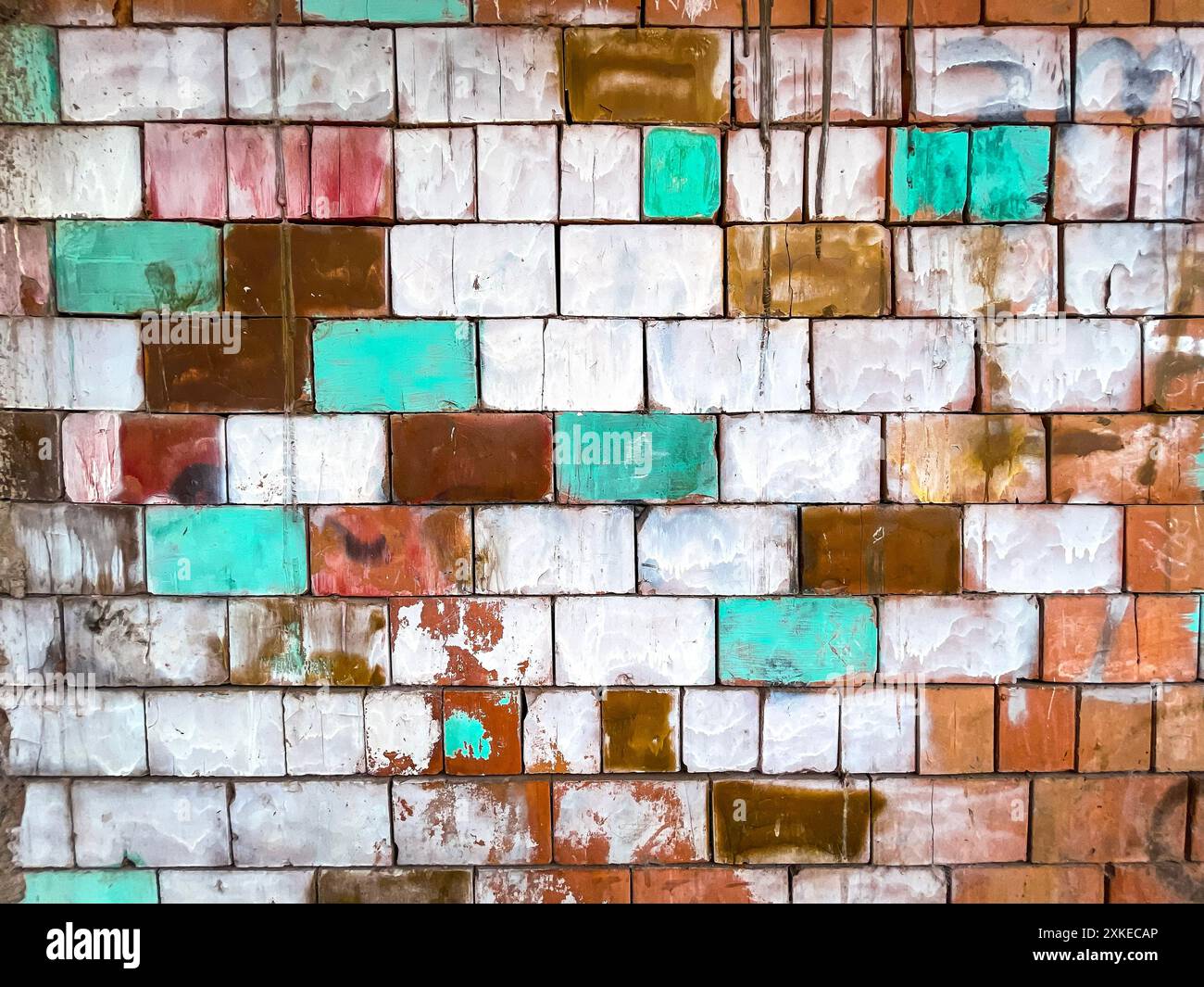 Blocs carrelés en terre cuite gros plan de texture, élément de conception de surface texturée et peinte Banque D'Images