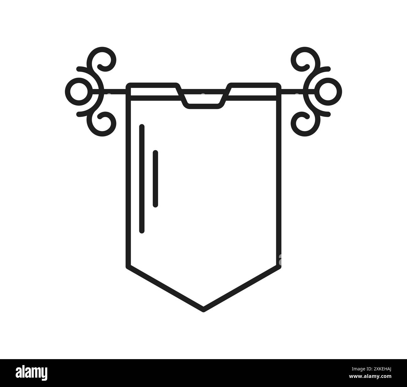 Symbole héraldique de la ligne des armoiries médiévales. Vecteur isolé signe héraldique linéaire de bouclier ou de bannière avec embellissements. Signe de contour monochrome de v Illustration de Vecteur