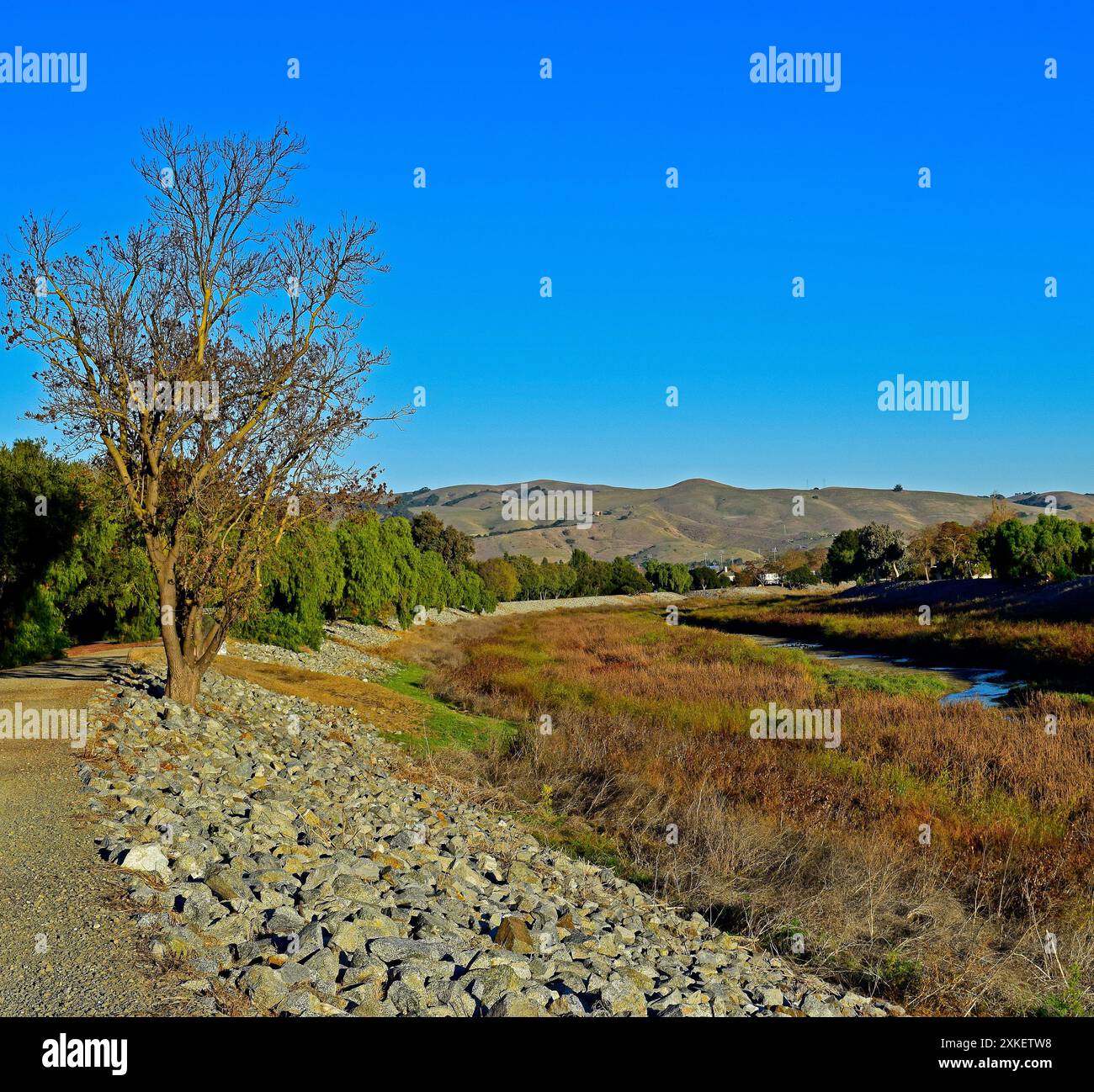 Canal de contrôle des inondations d'Alameda Creek, Union City, Californie Banque D'Images