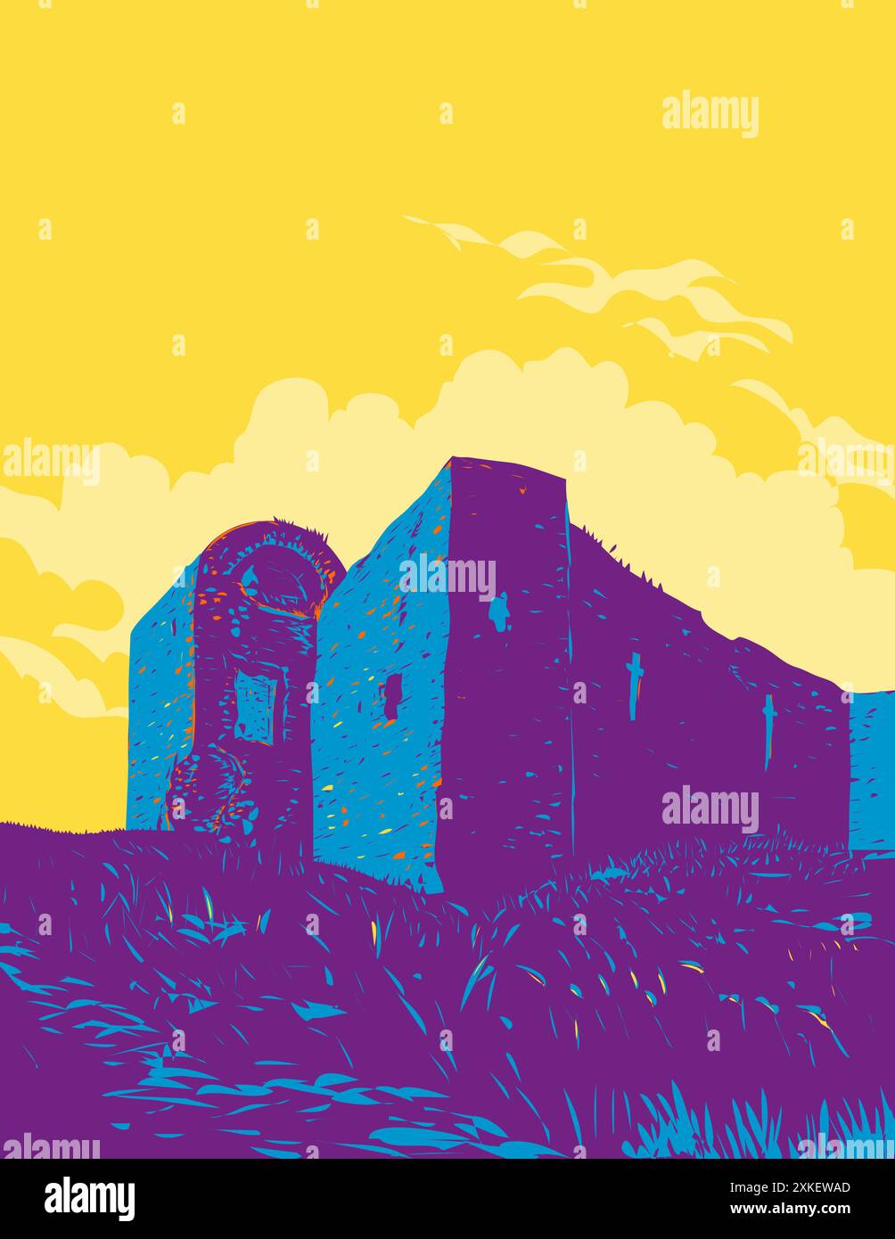 WPA affiche art du château de Ballymoon un monument national situé à l'est de Muine Bheag Bagenalstown, comté de Carlow dans la République d'Irlande fait en wor Illustration de Vecteur