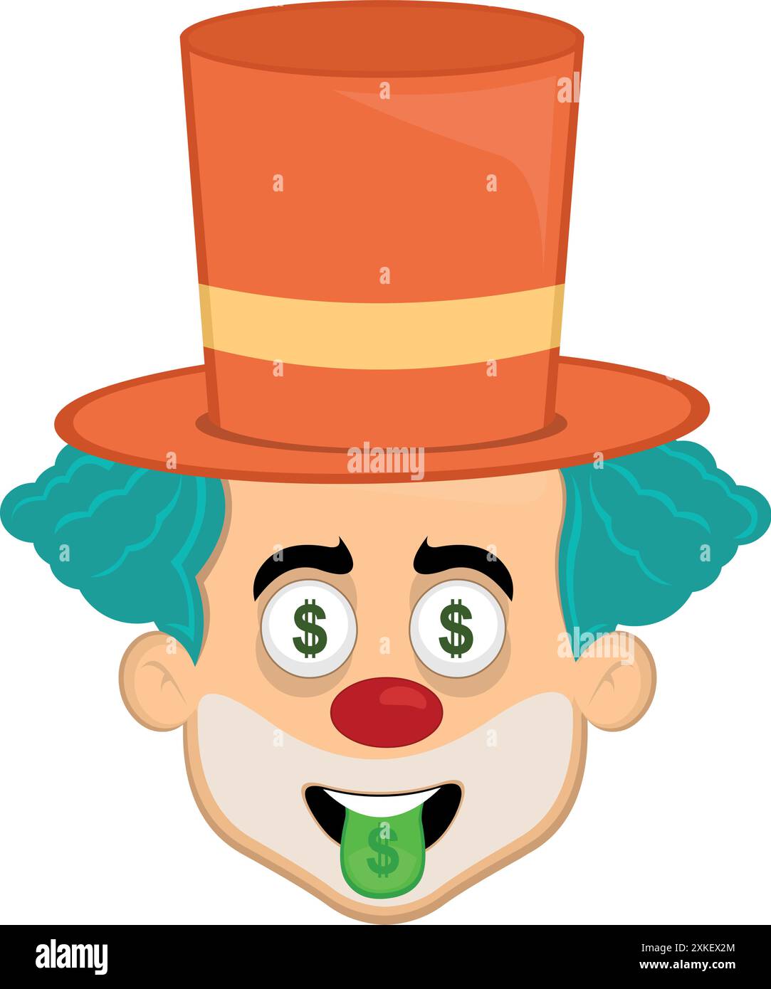 illustration vectorielle visage personnage clown dessin animé, avec les yeux et la langue avec le signe du dollar Illustration de Vecteur