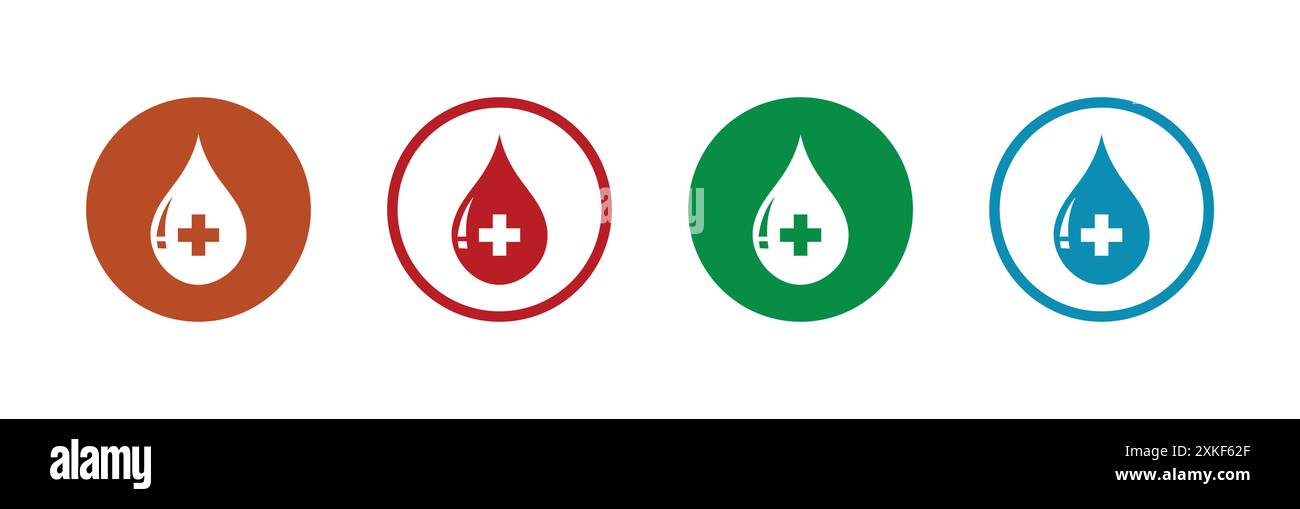 Donnez des gouttes de sang avec le signe de croix. Concept de donateur. Illustration vectorielle. Faites don de gouttes de sang signe rouge avec une croix blanche. Style plat simple. Illustration de Vecteur