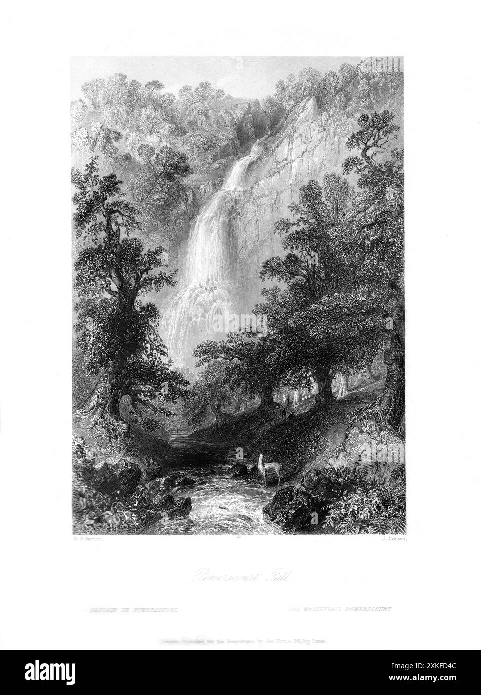 Powerscourt Fall - John Cousen (1804-1880) d'après William Henry Bartlett (1809-54) Banque D'Images