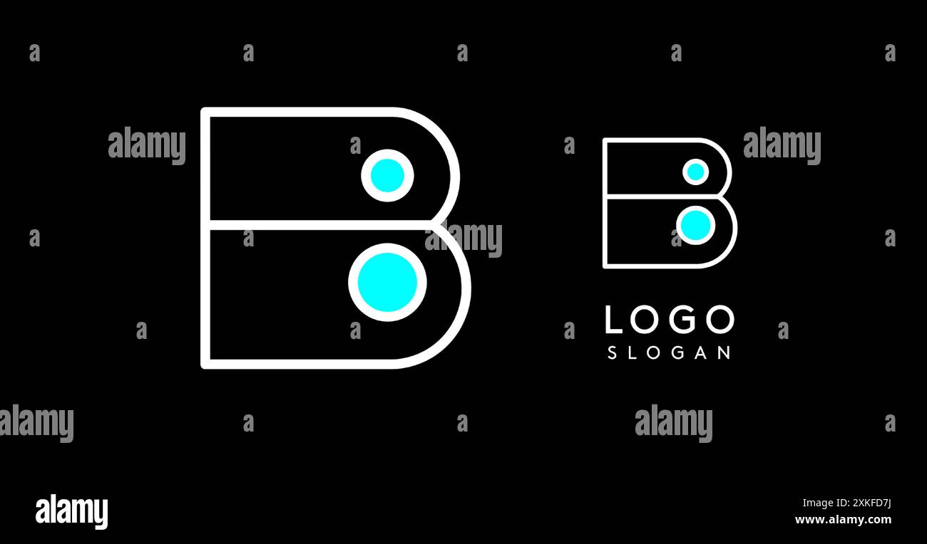 Logo abstrait lettre B avec des points bleus. Design moderne minimaliste, monogramme de lettre audacieux et propre pour la marque d'entreprise, les startups technologiques, innovant Illustration de Vecteur