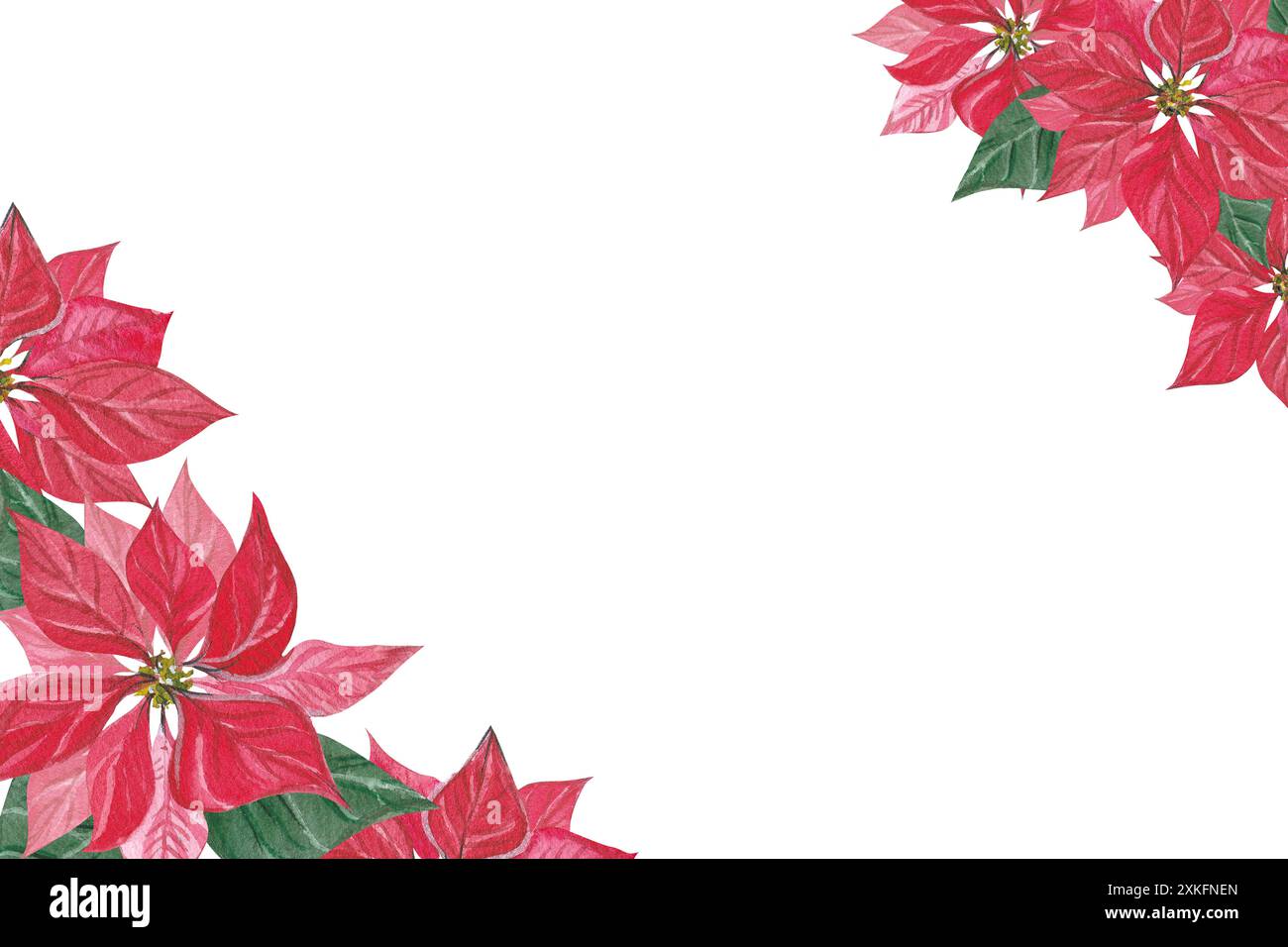 Cadre de carte floral de Noël avec poinsettia et cannes de bonbon. Modèle d'invitation de partie d'illustration d'aquarelle, dessiné à la main, feuilles, fleurs et canne de bonbons Banque D'Images
