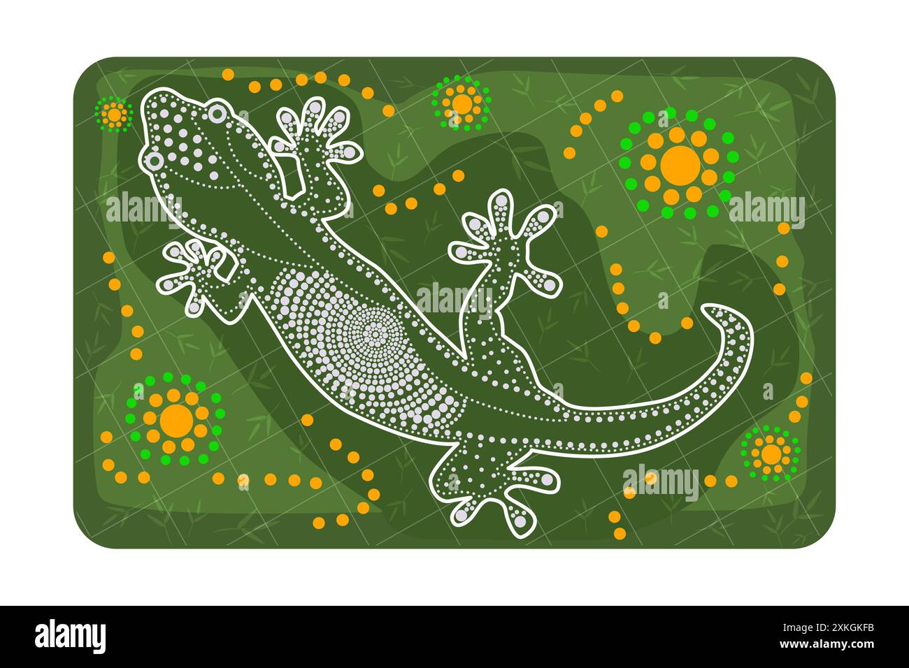 Lézard dans le style aborigène australien sur fond vert. Australie indigène lézard aborigène ou salamandre à pois peints de style artistique. Silhouette de Illustration de Vecteur