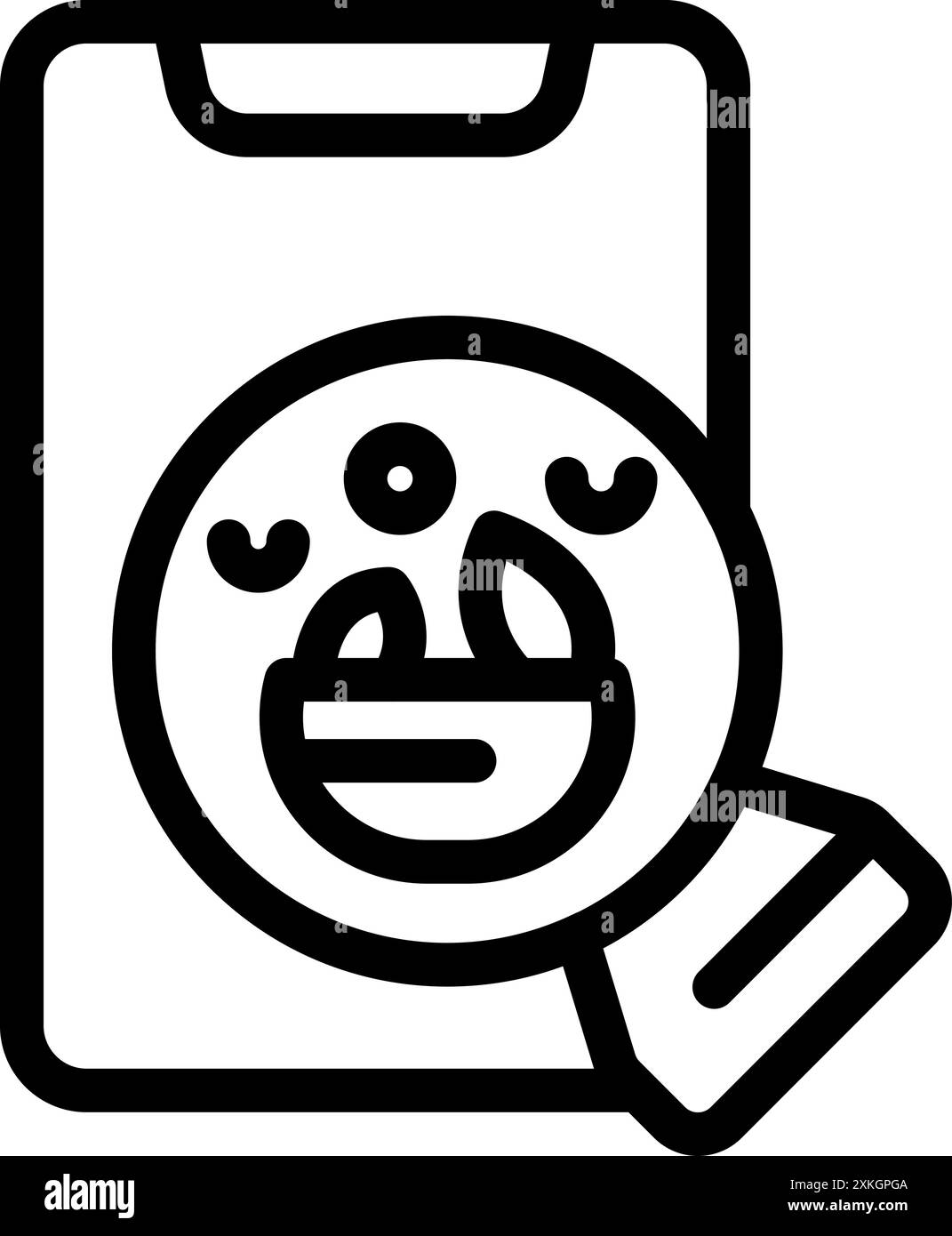 Loupe se concentrant sur une salade à l'intérieur d'un écran de téléphone, représentant des applications de suivi des aliments sains Illustration de Vecteur