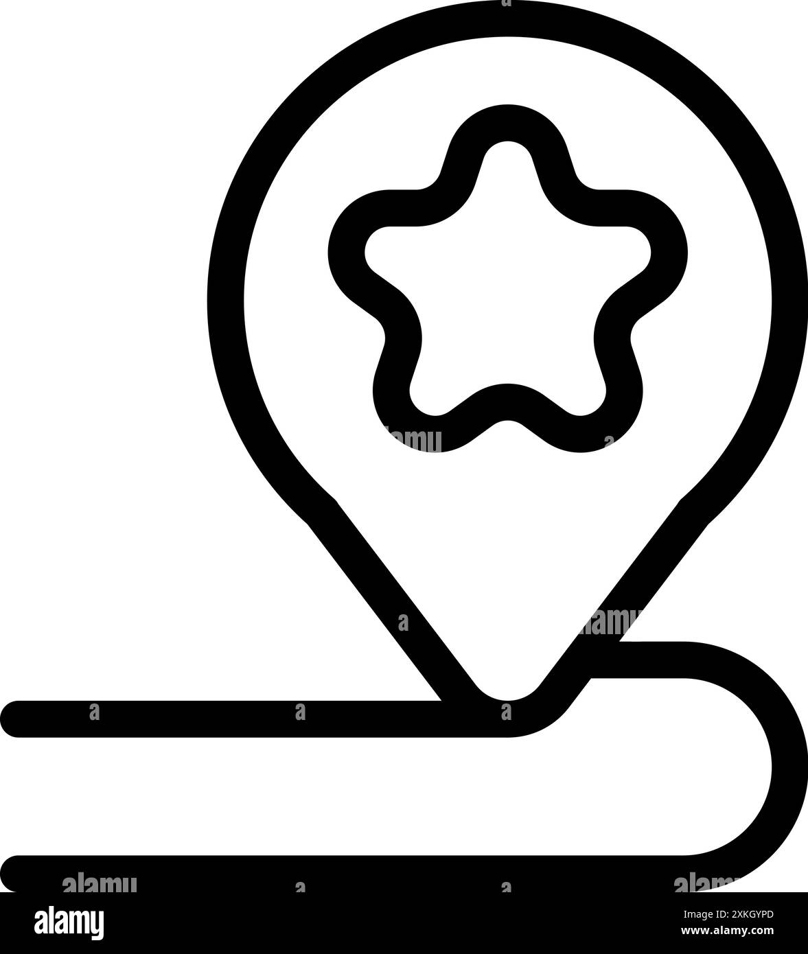 Icône de contour noir d'une broche d'emplacement pointant une étoile sur une carte, idéal pour les voyages et le contenu touristique Illustration de Vecteur