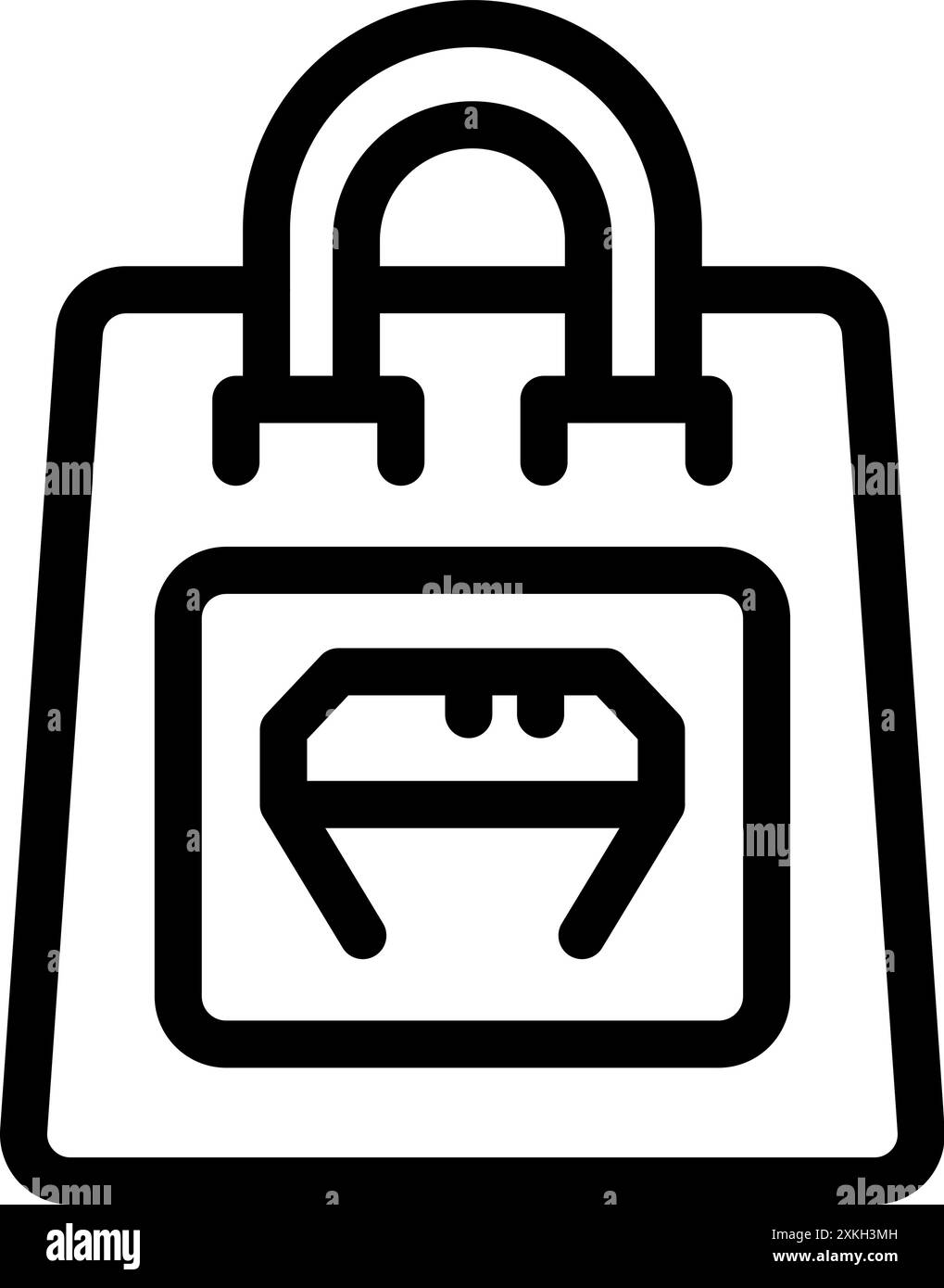 Icône de contour noir représentant un sac en papier de magasin de bijoux avec une icône de diamant pour la marque Illustration de Vecteur
