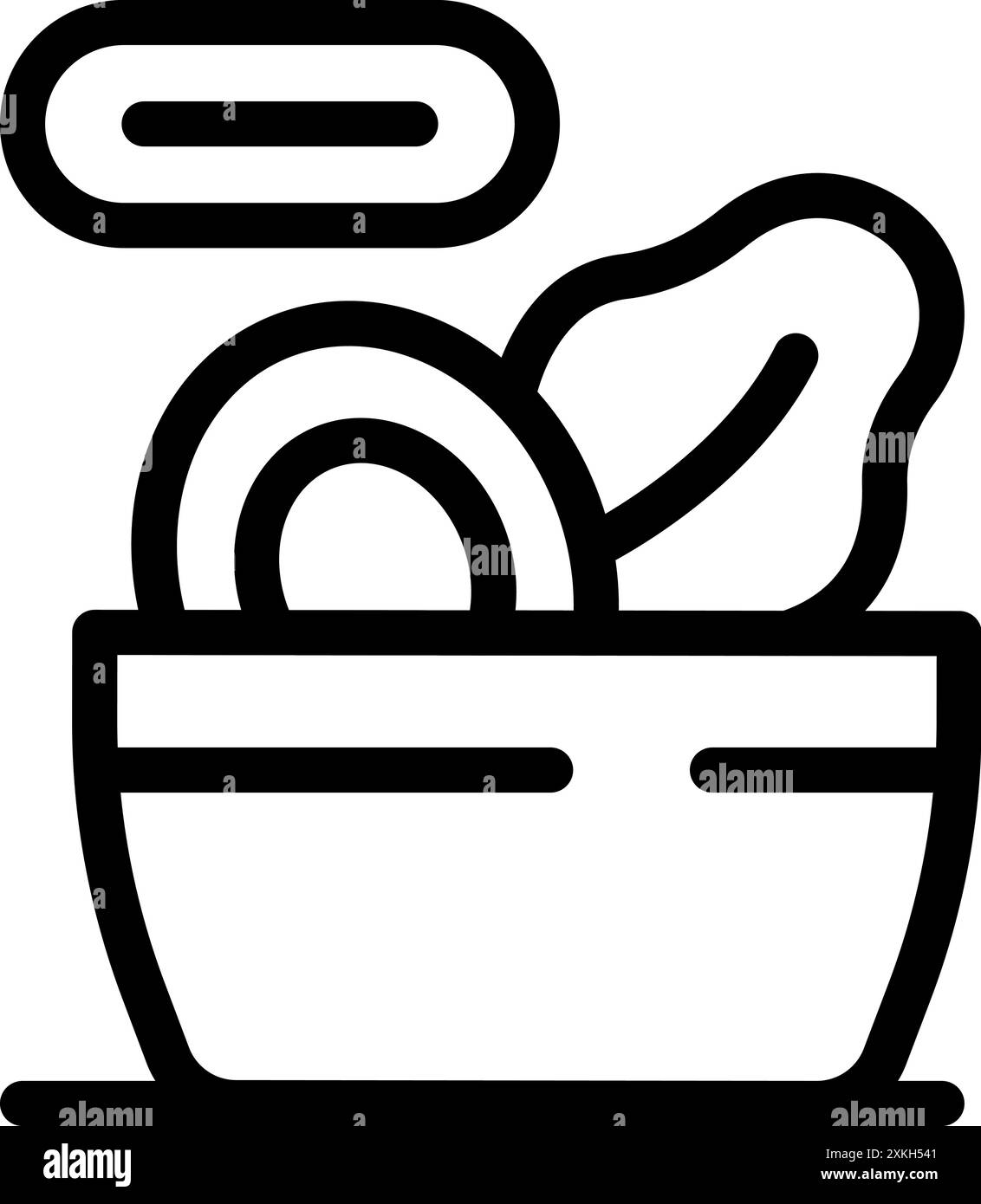 Icône d'art au trait d'un bol de salade avec un signe moins, représentant un concept de régime ou d'alimentation saine Illustration de Vecteur