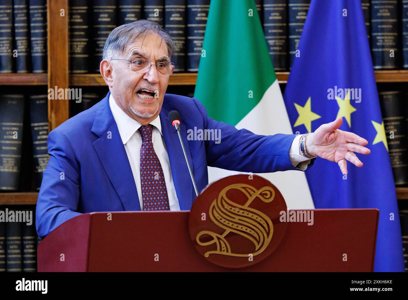 Roma, Italie. 23 juillet 2024. Il presidente del Senato Ignazio la Russa durante la Cerimonia del Ventaglio a Roma, Marted&#xec;, 23 Luglio 2024 (Foto Roberto Monaldo/LaPresse) Président du Sénat Ignazio la Russa lors de la cérémonie des fans à Rome, mardi 23 juillet 2024 (photo de Roberto Monaldo/LaPresse) crédit : LaPresse/Alamy Live News Banque D'Images