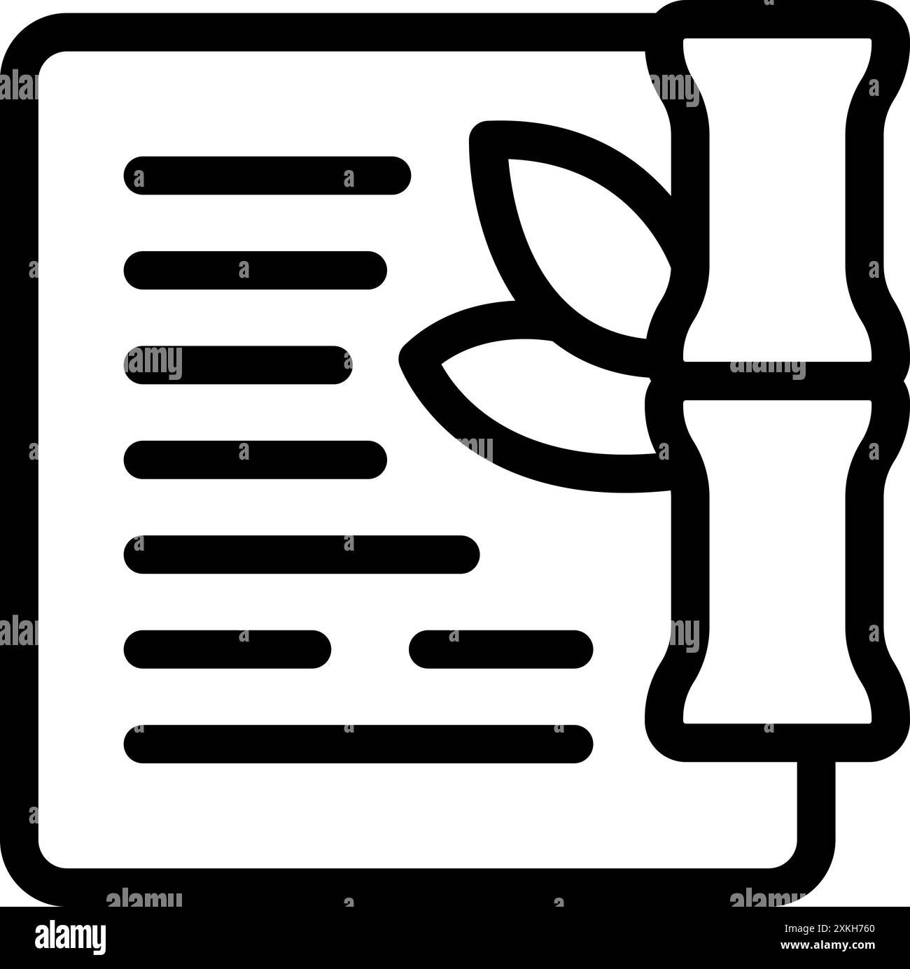 Icône simple mais percutante mettant en valeur le développement durable avec un bâton de bambou et des feuilles placées sur une feuille de papier Illustration de Vecteur