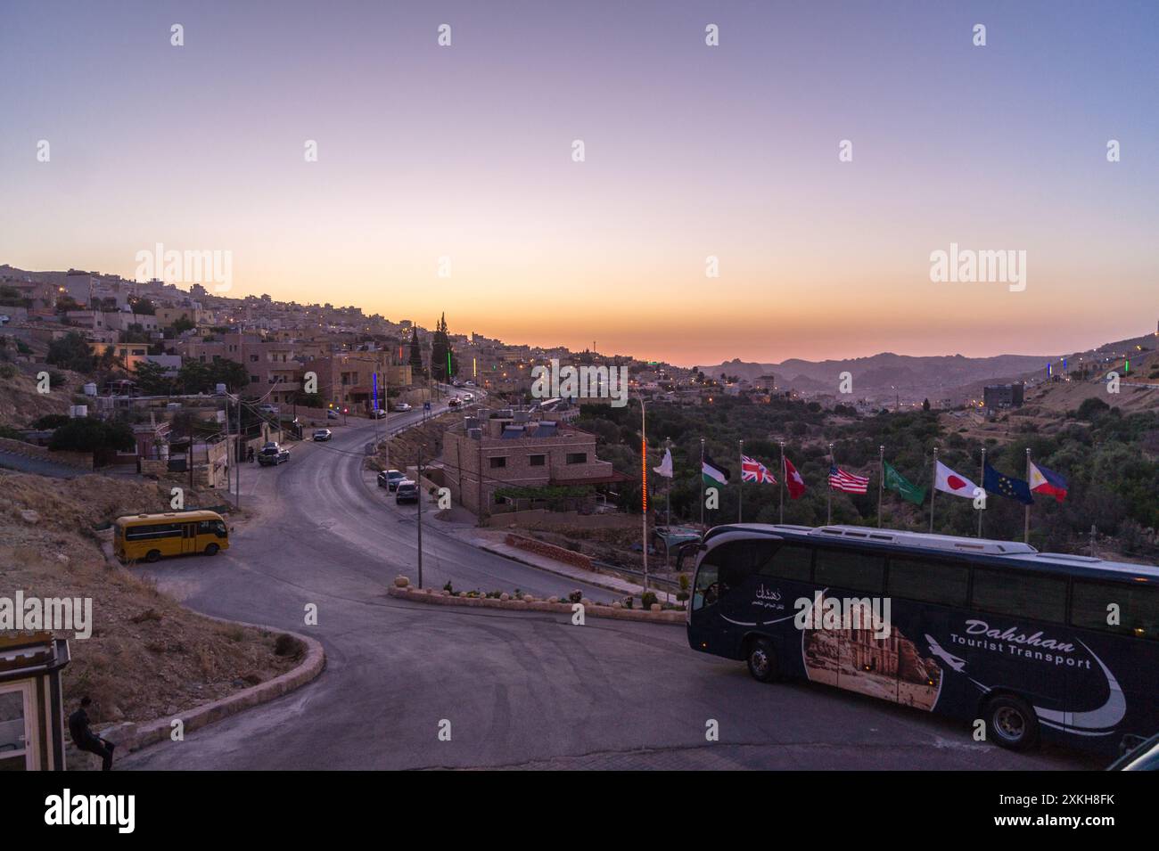 Wadi Musa au coucher du soleil, Jordanie Banque D'Images