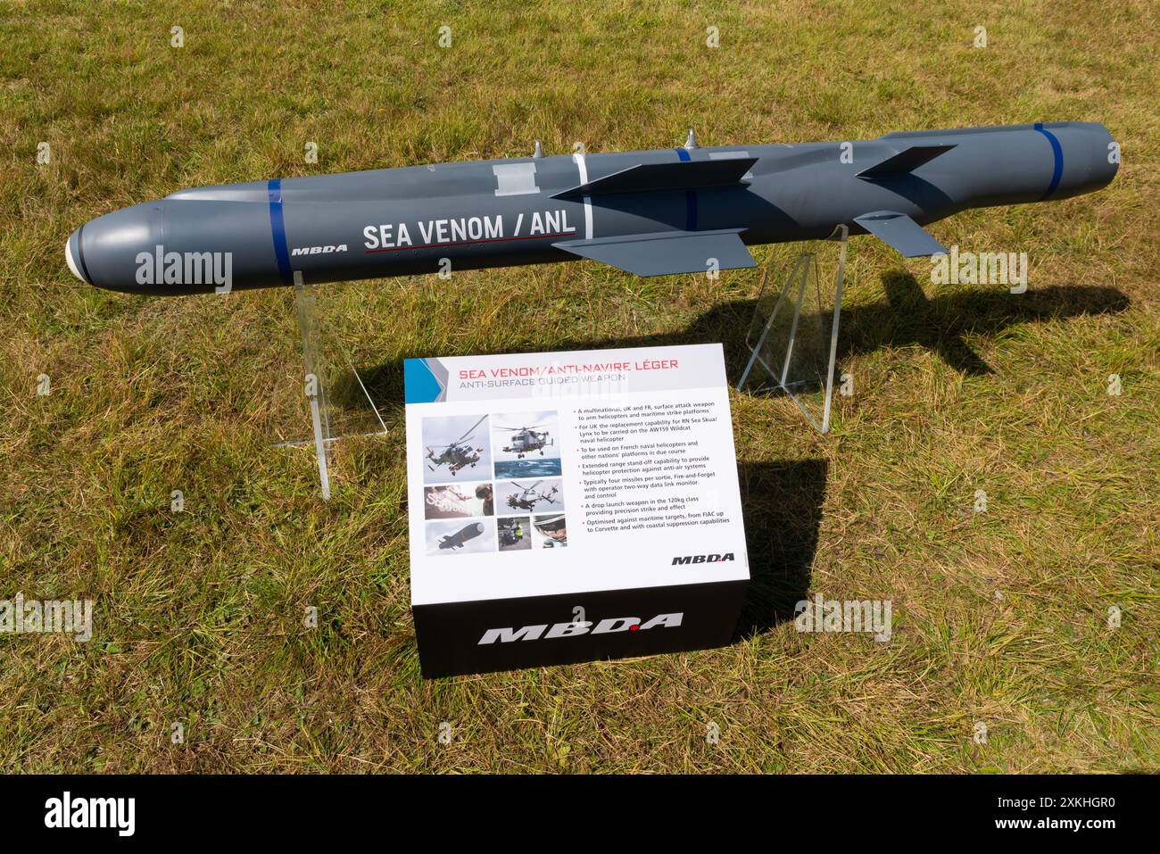 Missile MBDA Sea Venom / ANL exposé au Farnborough International Airshow 2024. Missile anti-navire léger anglo-français développé par MBDA Banque D'Images