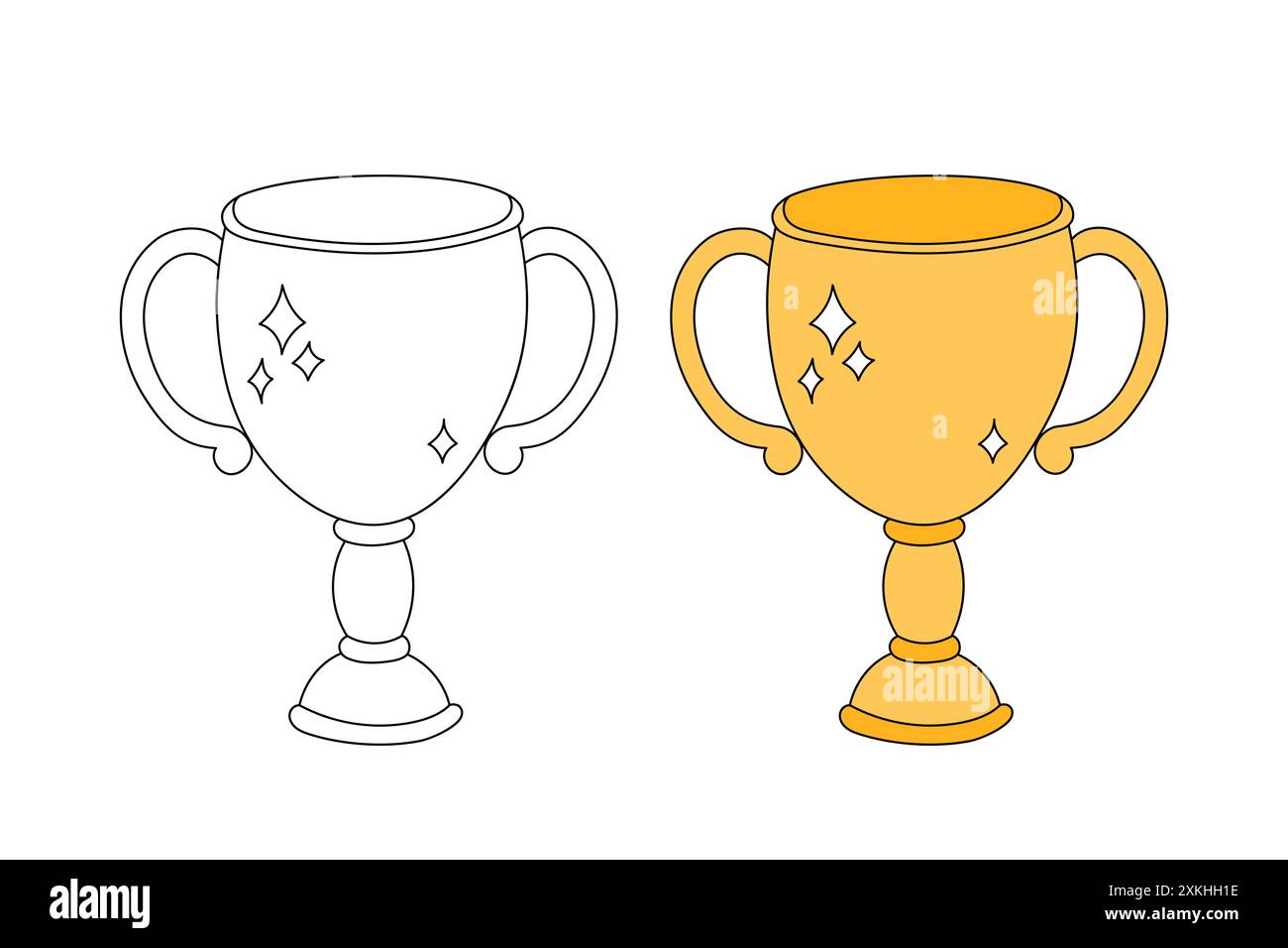Ensemble de vecteurs de coupes championnes. Gobelet isolé doré et contour éléments dessinés à la main. Illustration de gribouillage mignonne. Prix gagnants, récompenses pour la première place. Illustration de Vecteur