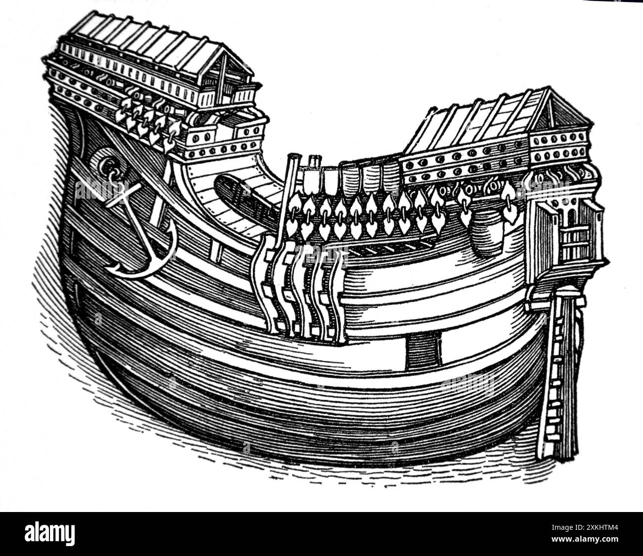 Coque de navire océanique, c. 1500. Gravure, XIXe siècle. Banque D'Images