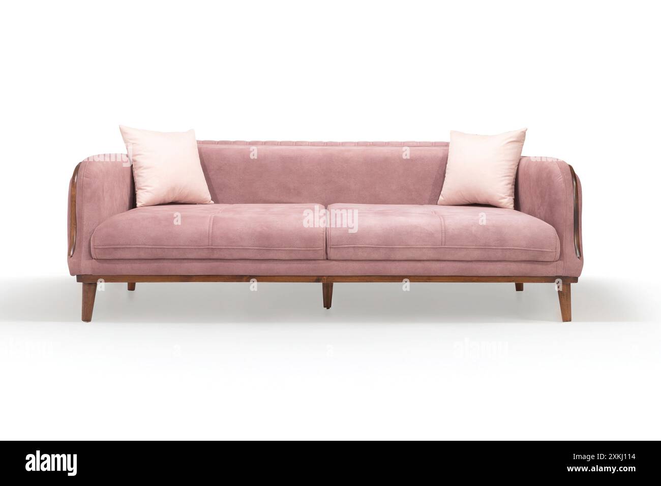 Canapé rose chic au design minimaliste, parfait pour ajouter une touche d'élégance à n'importe quelle pièce. Banque D'Images