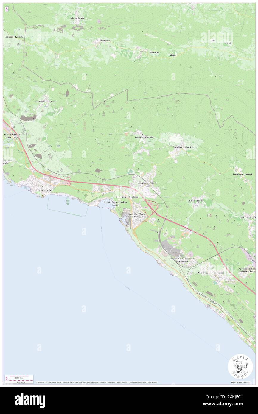 Sistiana-Visogliano, Trieste, IT, Italie, Frioul-Vénétie Julienne, n 45 46' 20'', N 13 38' 17'', carte, Cartascapes carte publiée en 2024. Explorez Cartascapes, une carte qui révèle la diversité des paysages, des cultures et des écosystèmes de la Terre. Voyage à travers le temps et l'espace, découvrir l'interconnexion du passé, du présent et de l'avenir de notre planète. Banque D'Images