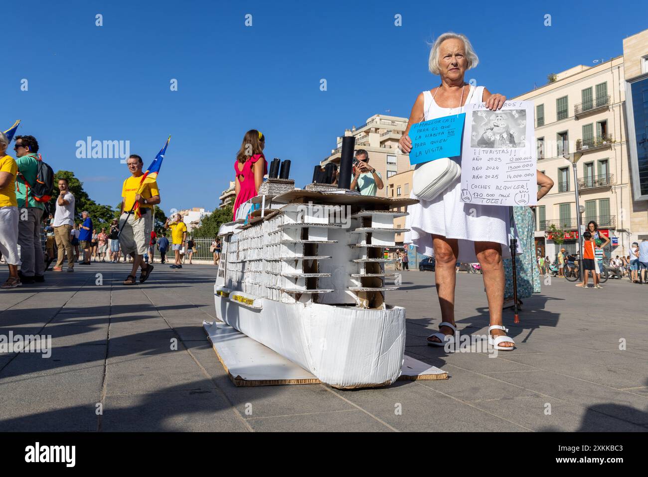 Manifestation de rue à Palma, Majorque, Espagne contre le tourisme de masse envahissant l'île, 21 juillet 2024 Banque D'Images