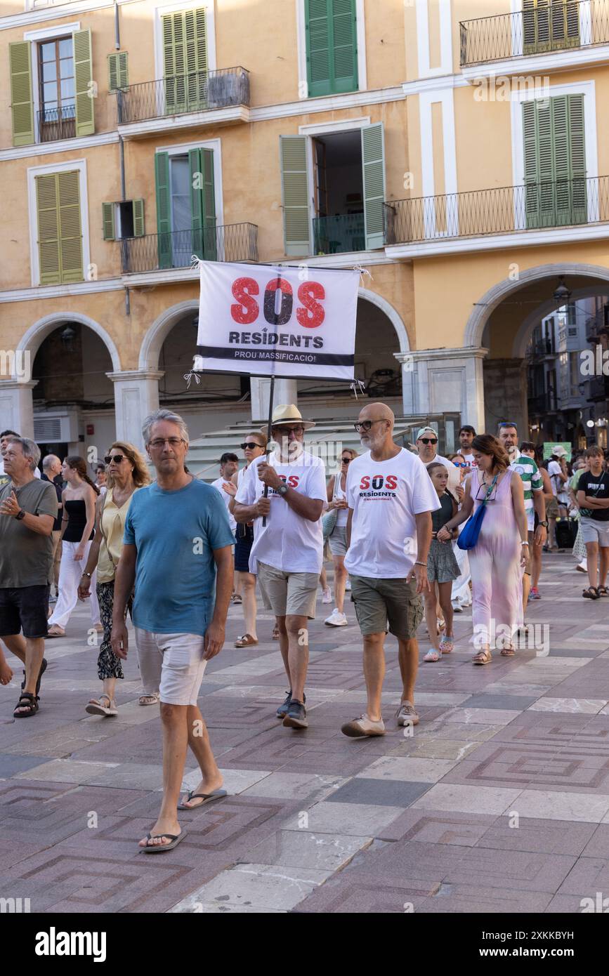 Manifestation de rue à Palma, Majorque, Espagne contre le tourisme de masse envahissant l'île, 21 juillet 2024 Banque D'Images