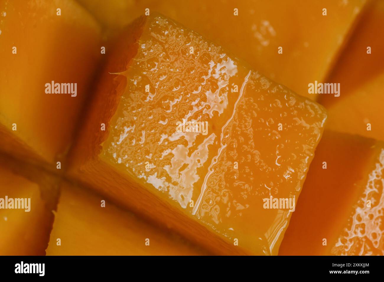 Plan macro de fruits de mangue en cubes Banque D'Images