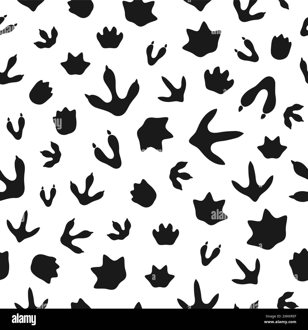 Motif sans couture d'empreinte de dinosaure avec des empreintes de pied de dinosaure noir sur fond blanc. Tuile ludique de l'ère préhistorique de vecteur avec rept d'animal antique Illustration de Vecteur