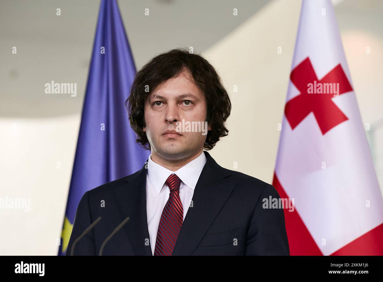 12.04.2024, Allemagne, Berlin, Berlin - le premier ministre de Géorgie, Irakli Kobakhidze, lors de la conférence de presse à la Chancellerie. L'occasion est th Banque D'Images 12.04.2024, Allemagne, Berlin, Berlin - le premier ministre de Géorgie, Irakli Kobakhidze, lors de la conférence de presse à la Chancellerie. L'occasion est th Banque D'Images