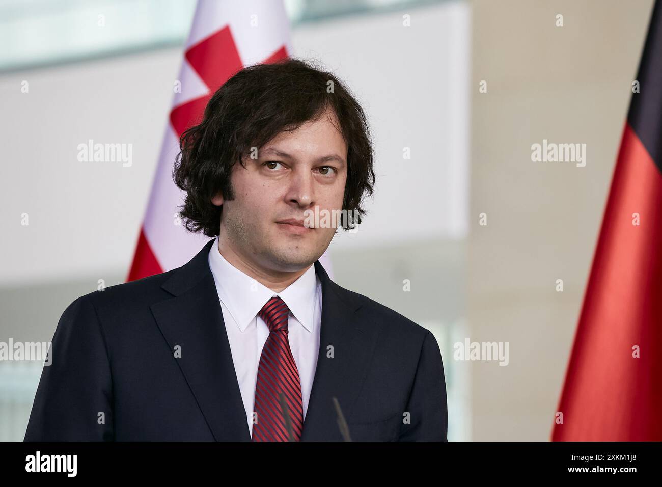 12.04.2024, Allemagne, Berlin, Berlin - le premier ministre de Géorgie - Irakli Kobakhidze, lors de la conférence de presse à la Chancellerie. L'occasion est t Banque D'Images 12.04.2024, Allemagne, Berlin, Berlin - le premier ministre de Géorgie - Irakli Kobakhidze, lors de la conférence de presse à la Chancellerie. L'occasion est t Banque D'Images