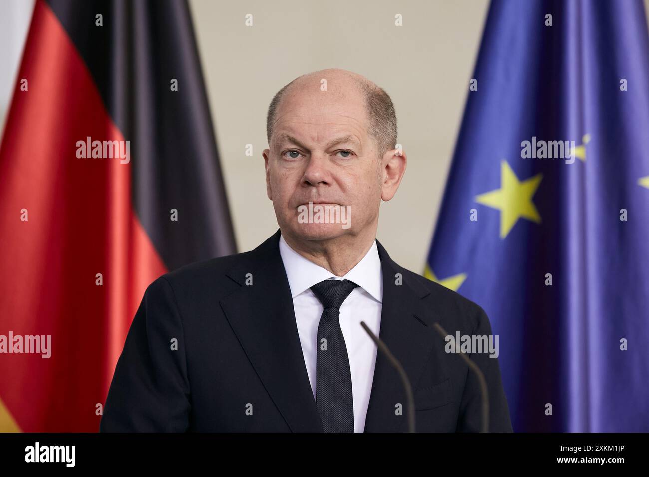 12.04.2024, Allemagne, Berlin, Berlin - le chancelier fédéral Olaf Scholz lors d'une conférence de presse à la Chancellerie. L'occasion est la visite inaugurale de Banque D'Images 12.04.2024, Allemagne, Berlin, Berlin - le chancelier fédéral Olaf Scholz lors d'une conférence de presse à la Chancellerie. L'occasion est la visite inaugurale de Banque D'Images