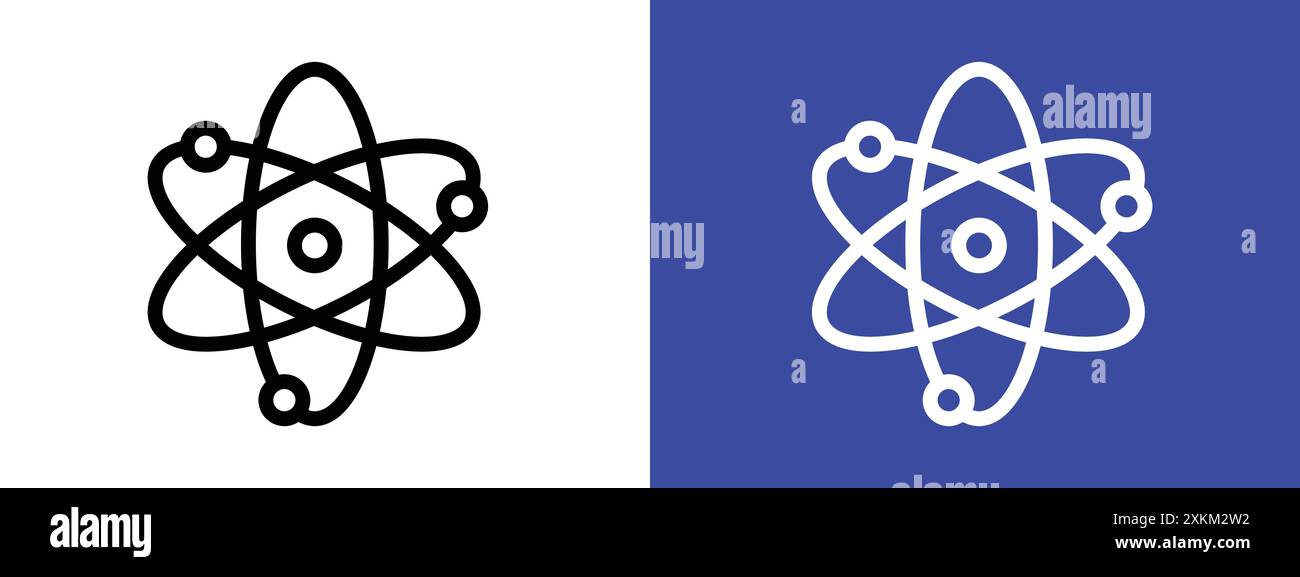 Contour de vecteur de signe de logo d'icône scientifique ATOM en couleur noire et blanche Illustration de Vecteur