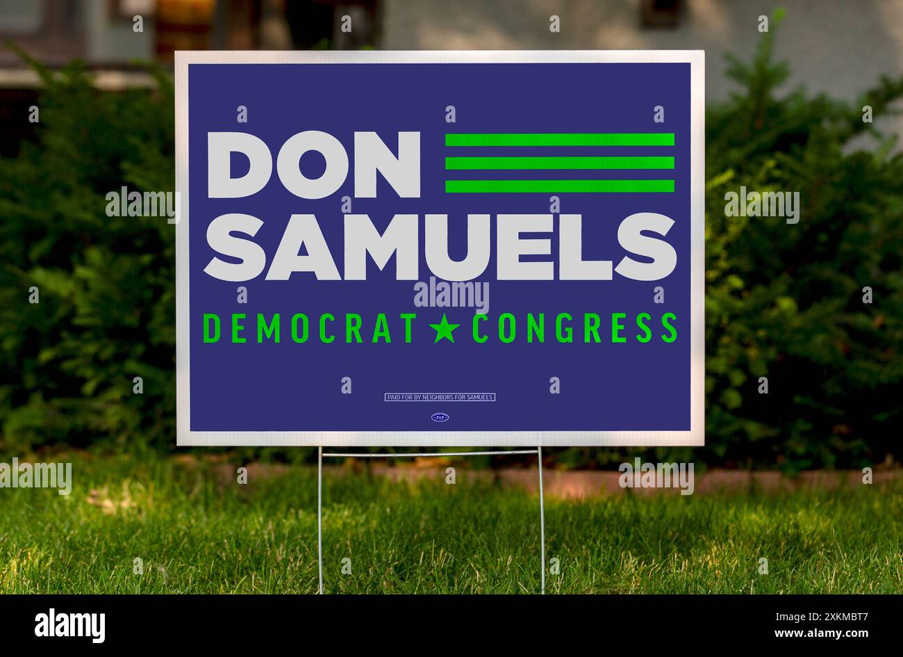 Un panneau de cour d'élection primaire démocratique pour Don Samuels dans le 5e district du Congrès à Minneapolis, Minnesota. Banque D'Images