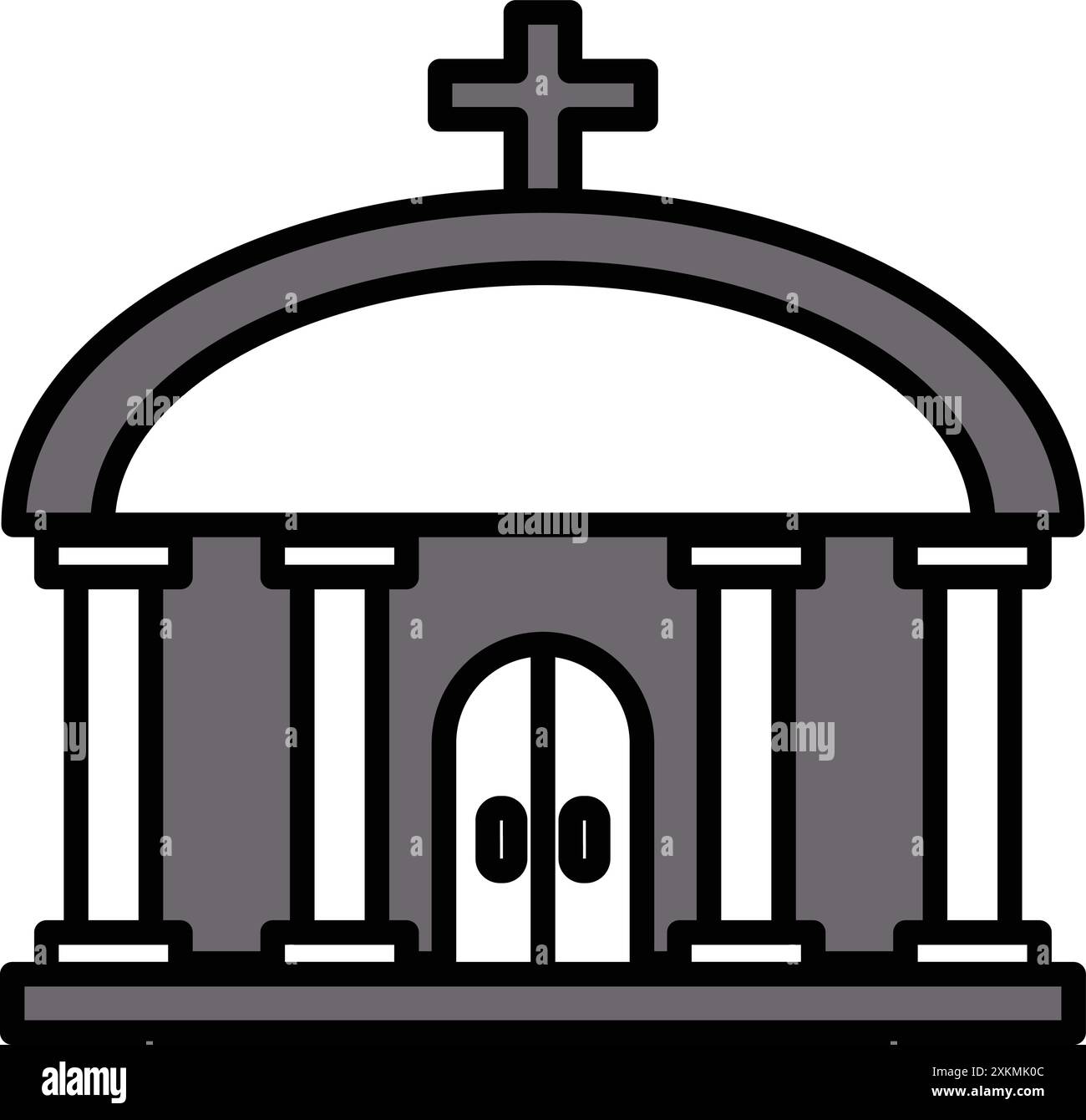 Une église et un style d'icône de croix en ligne Illustration de Vecteur