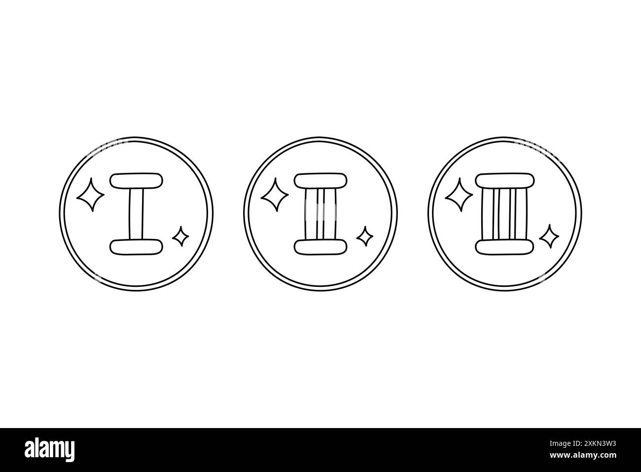 Doodle Medals Roman Numbers vecteur set. Illustration en noir et blanc. Prix, gagnant attribue la première, la deuxième et la troisième place. Dessinez les médailles dessinées à la main Illustration de Vecteur