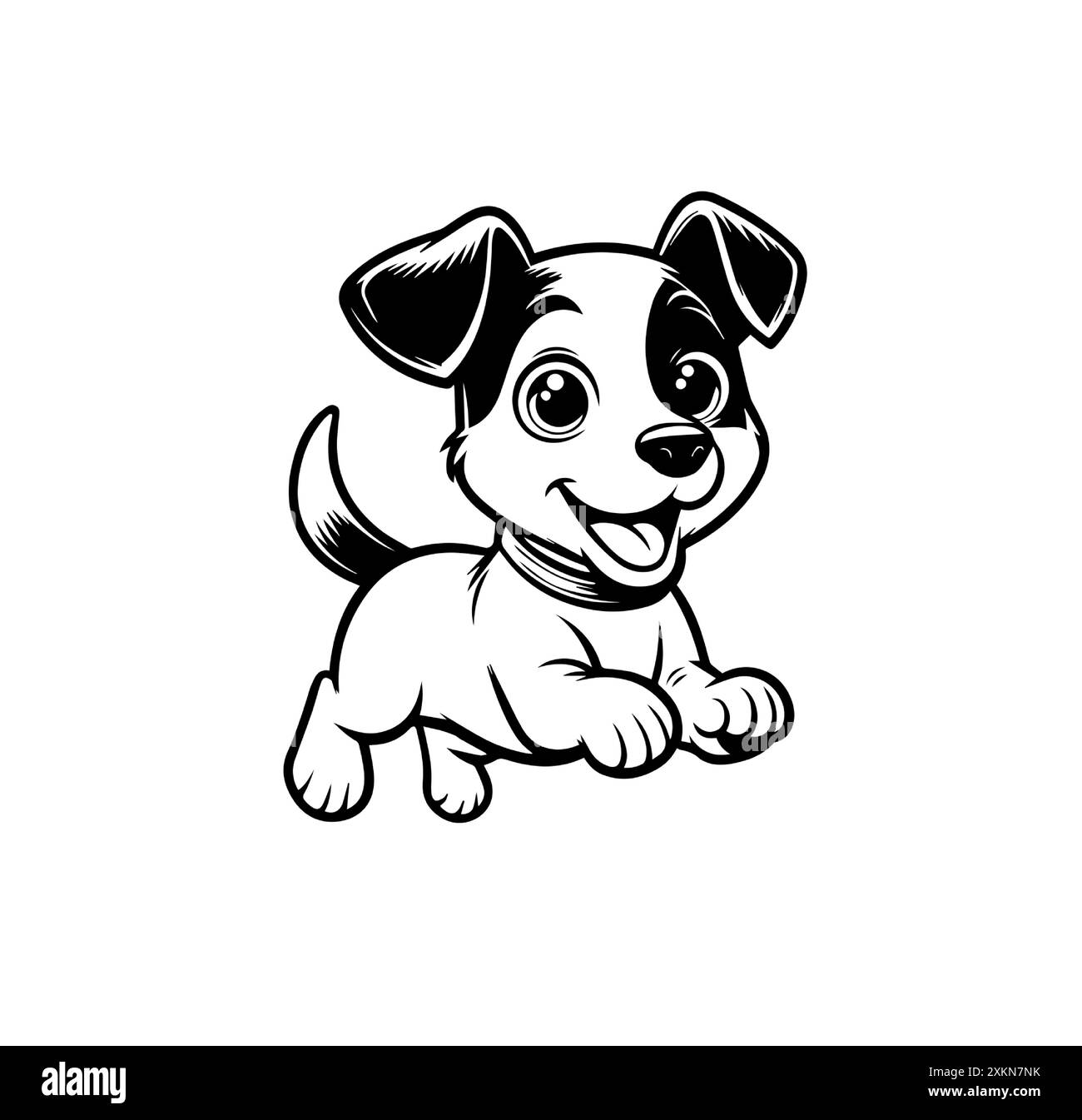 Mignon joyeux Jack Russel chiot saut avec une expression ludique. Personnage de chien joyeux amical pour les livres d'enfants, les pages à colorier, le matériel éducatif Illustration de Vecteur