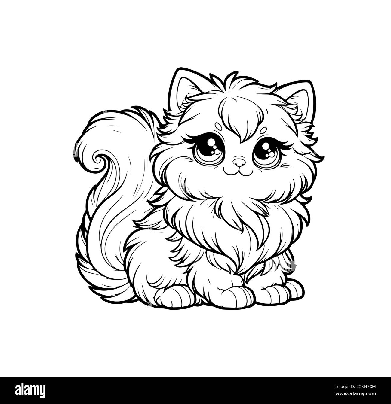 Chaton moelleux Kawaii Himalaya avec de grands yeux. Adorable chibi chat personnage. Parfait pour les enfants coloriant des livres, des dessins d'enfants et des marchandises mignonnes Illustration de Vecteur