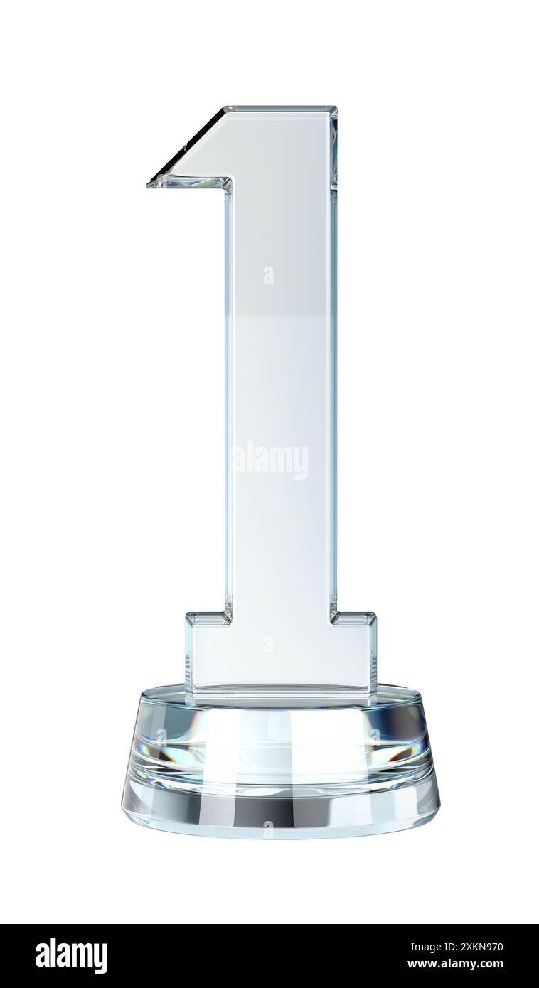 Trophée de récompense Crystal numéro un sur fond blanc Banque D'Images
