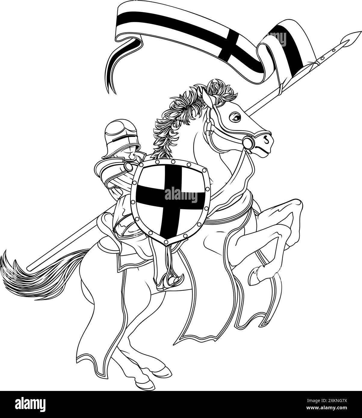 St George Medieval Joust Flag Chevalier sur cheval Illustration de Vecteur