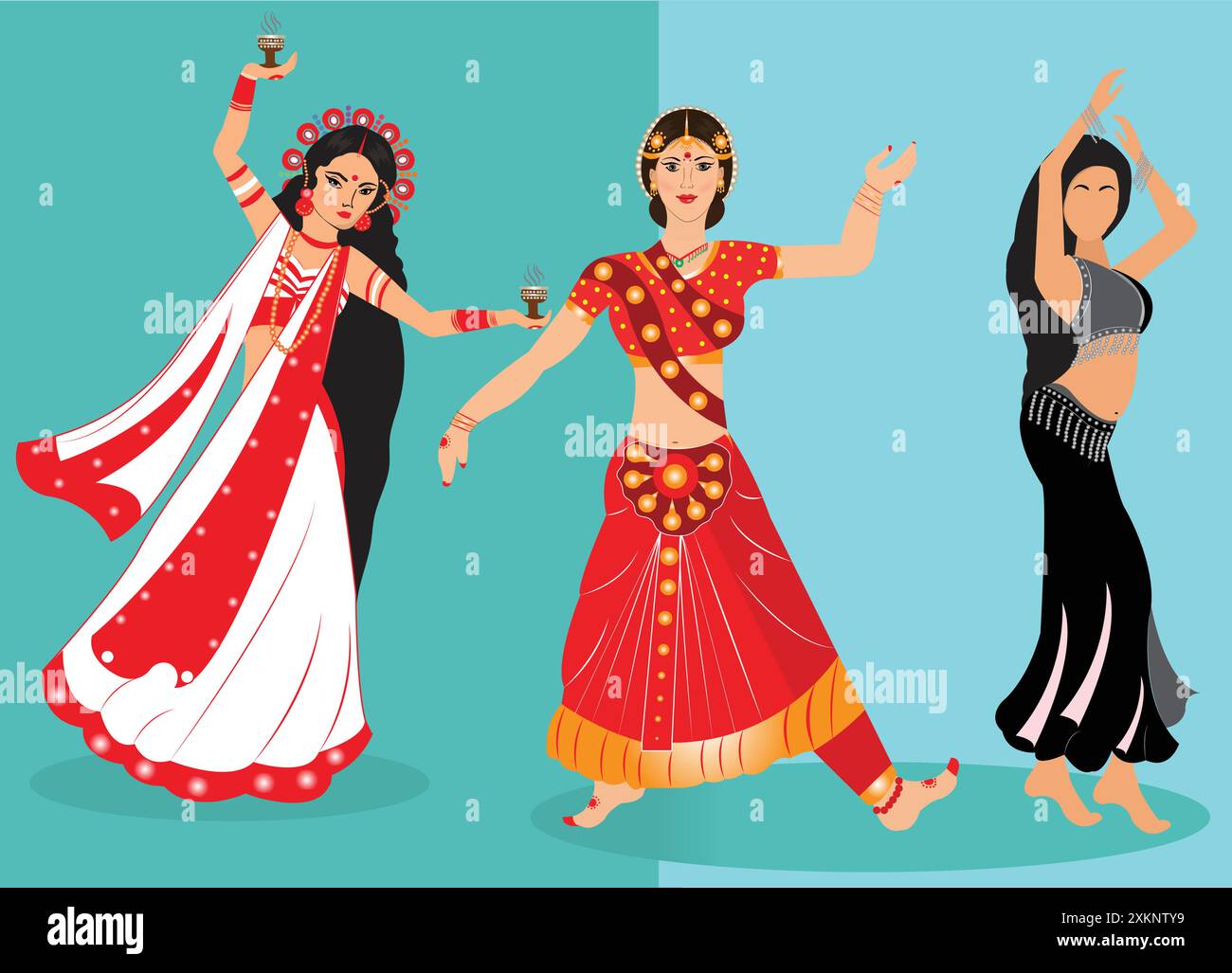 Illustration vectorielle de différents danseurs indiens portant des costumes traditionnels. Illustration de Vecteur