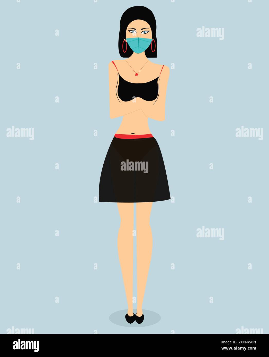 Illustration vectorielle de fille occidentale portant une robe de style occidental et un masque. Illustration de Vecteur