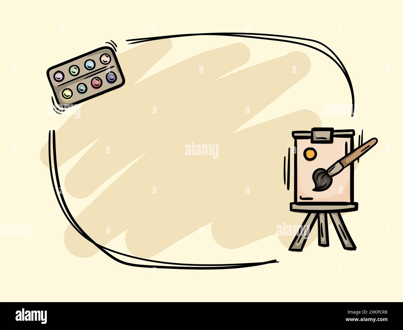 Illustration vectorielle liée à l'école simple. Cadre pour texte avec planche à dessin, pinceau et peintures. Modèle pour bannières Illustration de Vecteur