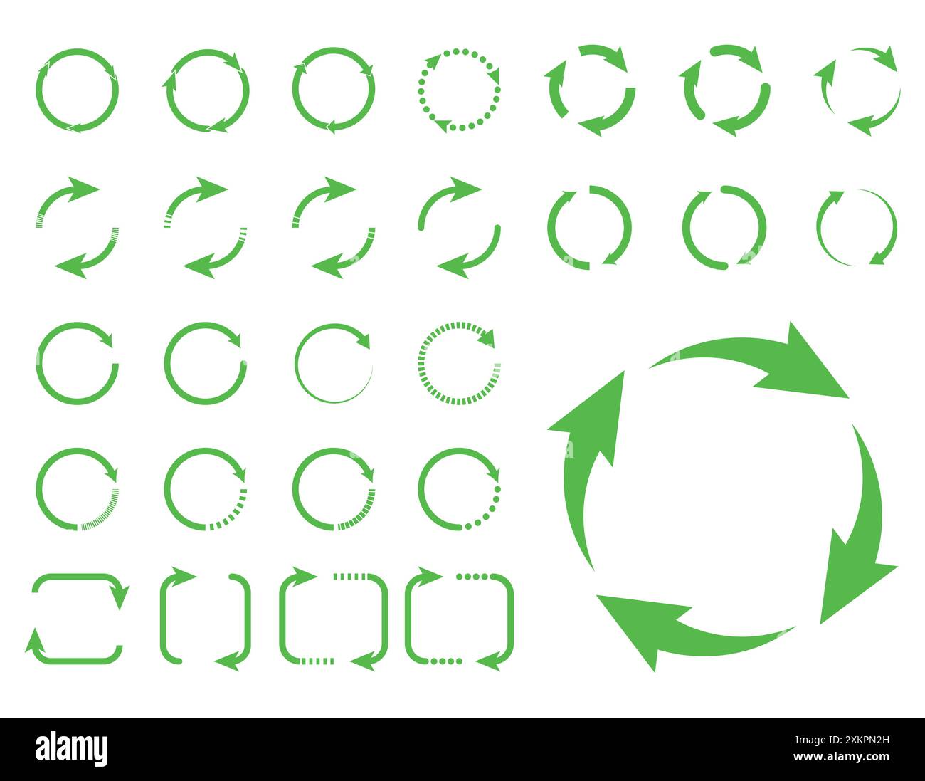 Icône de flèche verte définie sur fond blanc. Flèche circulaire. Symbole de recyclage. Vecteur Illustration de Vecteur