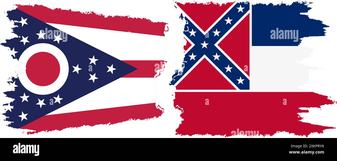 Mississippi et Ohio etats grunge connexion des drapeaux de brosse, vecteur Illustration de Vecteur