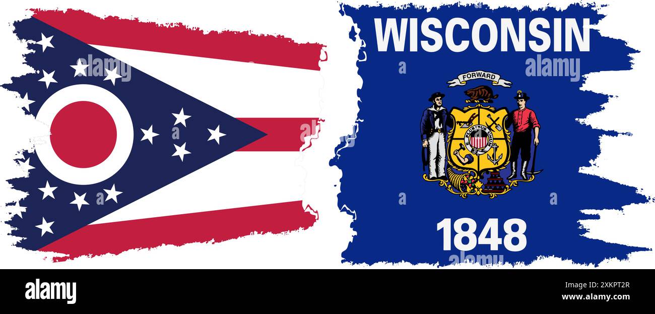 Wisconsin et Ohio etats de la connexion des drapeaux de brosse grunge, vecteur Illustration de Vecteur