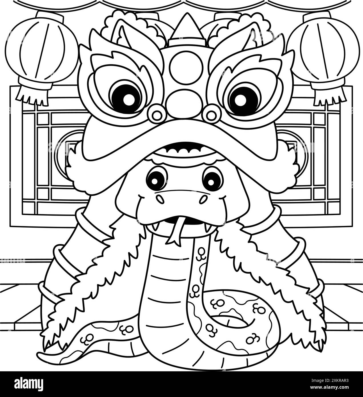 Année du serpent avec la coloration Dragon Dance Illustration de Vecteur