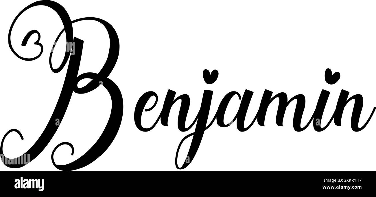 Benjamin - couleur noire - nom de mot écrit avec des coeurs - graphiques vectoriels pour les sites Web, présentations, cartes, bannières, sublimations, étiquettes, autocollants Illustration de Vecteur