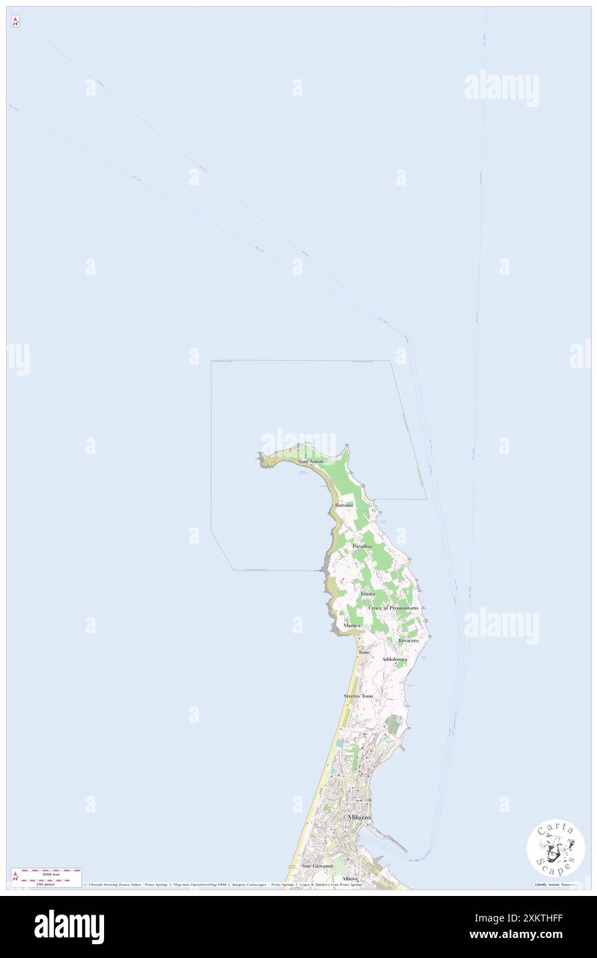 Paysage de Phare du Cap Milazzo, Messine, IT, Italie, Sicile, n 38 16' 14'', N 15 13' 51'', carte, Carthascapes carte publiée en 2024. Explorez Cartascapes, une carte qui révèle la diversité des paysages, des cultures et des écosystèmes de la Terre. Voyage à travers le temps et l'espace, découvrir l'interconnexion du passé, du présent et de l'avenir de notre planète. Banque D'Images